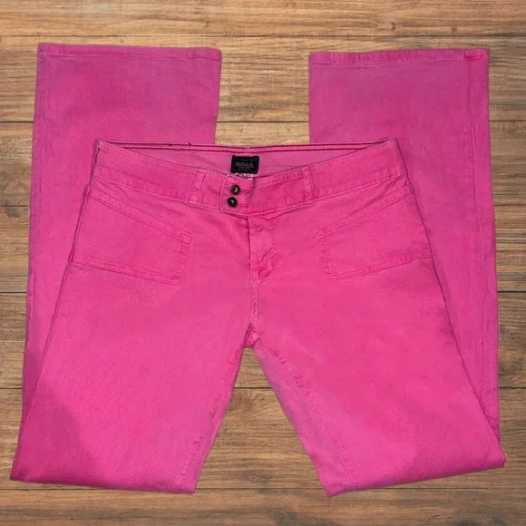 Vintage Hot Pink and Blue Von Dutch Low-Rise Flare Jeans